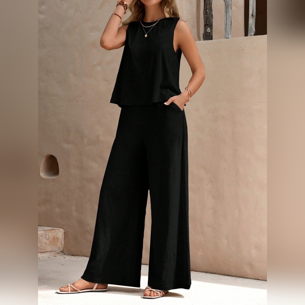 Solid Tank Top & Wide Leg Pants - Picture 1 of 5
